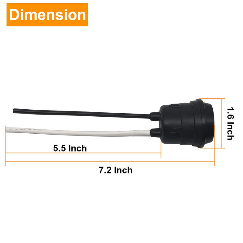 Waterproof Lamp Socket, 6 Pack Black Pigtail Lamp Holder Socket, E26/E27 Fully Sealed Rainproof Light Sockets, 250V-660W