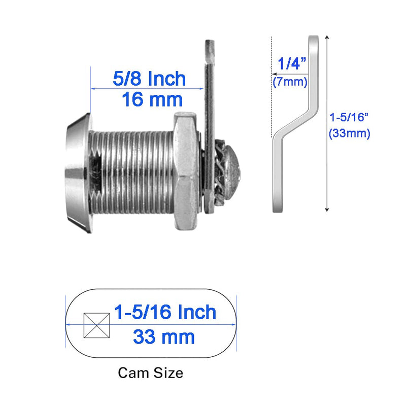 WOOCH Cabinet Cam Lock, 5/8 Inch Keyed Alike Cam Locks Secure File Drawer Door Mailbox Tool Box Dresser RV Cylinder Replacement Lock Hardware, Fits on 1/2" Max Panel Thickness (4 Pack) Chrome Finish 4 5/8 Inch Offset