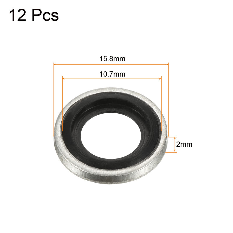 MECCANIXITY Bonded Sealing Washers M10 15.8x10.7x2mm Carbon Steel Nitrile Rubber Gasket, Pack of 12