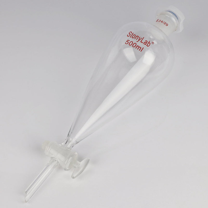 stonylab Separatory Funnel with Glass Stopcock Valve, Borosilicate Glass 24/29 Joint Funnel for Laboratory Accurate Liquid Separation, 500 ml 500.0 milliliters Round 1 Sep-Funnel-GlassStopcock-24/29-500ml