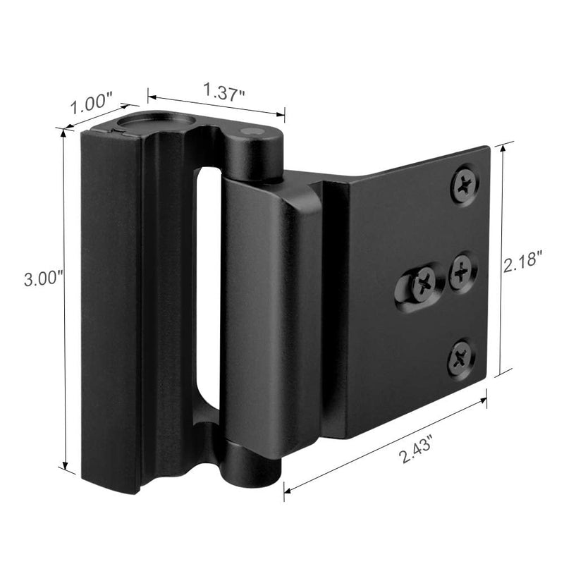 Home Security Door Lock Reinforcement - Child Proof High Security Door Locks with 3" Stop Withstand 800 lbs for Inward Swinging Front Door, Night Kids Safety Metal Flip Lock Deadbolt Latch Defend Home Black