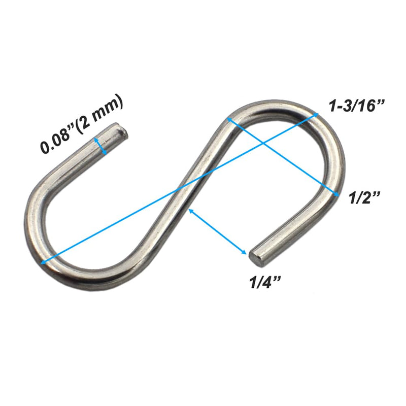 DGOL 80 pcs 304 Stainless Steel Mini Size 1-3/16 inch Long S Hooks Loading 40 lbs for Hanging or Craft Project