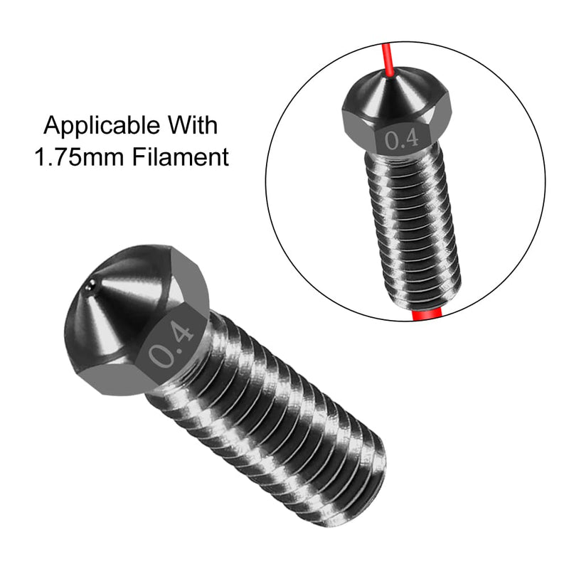 5Pcs Nozzles 0.4mm Hardened Steel Extruder Print Head M6 Lengthen Extruder Thread Volcano Nozzles for 1.75mm Filament E3D V5-V6 3D Printer Grey