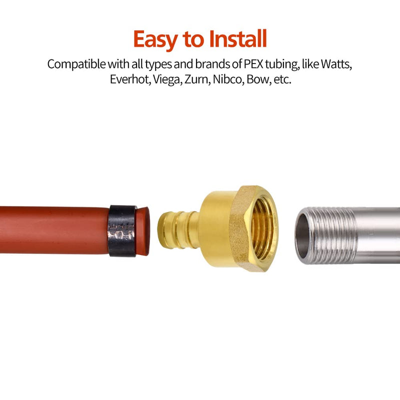 PEX 1/2" x 1/2" NPT Female Fittings, 5/10/12/20 Pack PEX 1/2" x 1/2" NPT Female Threaded Adapter Crimp Fitting, Brass, Full Port for PEX pipes in plumbing jobs (5 Pack) 5pcs-PEX 1/2" x 1/2" NPT