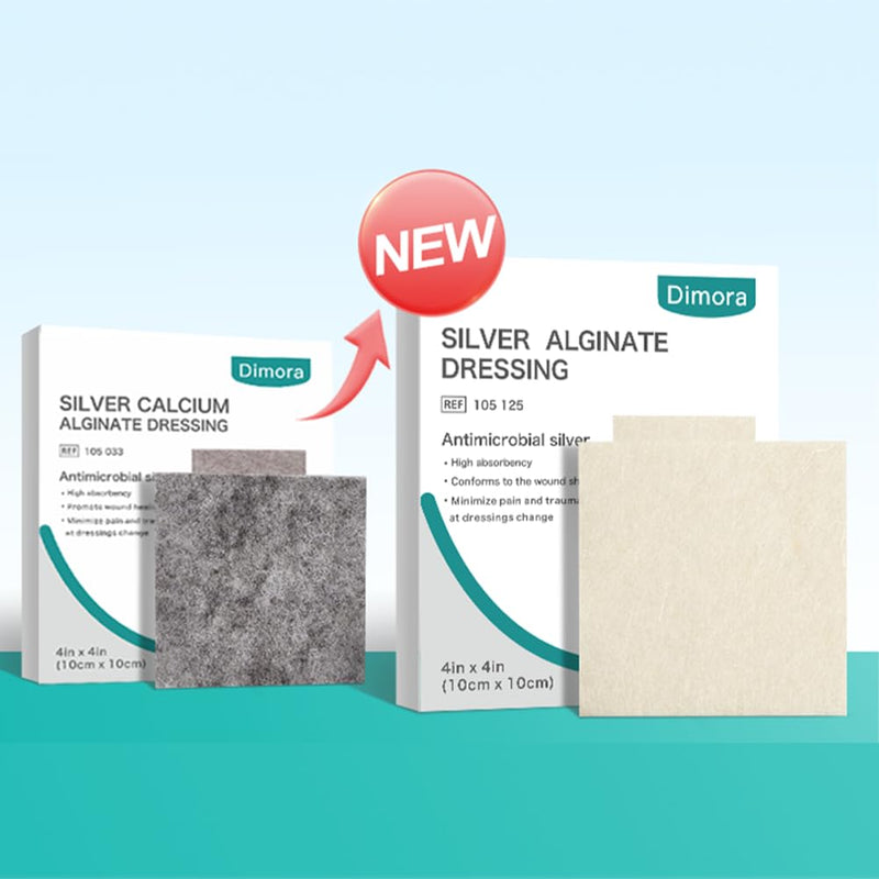 Dimora Upgrade Silver Calcium Alginate Wound Dressing -Antibacterial Non Stick Gauze, Highly Absorbent Sterile Bandage Pads,4'' x 4'' Patches 5 Packs Upgrade Ag alginate 5pack