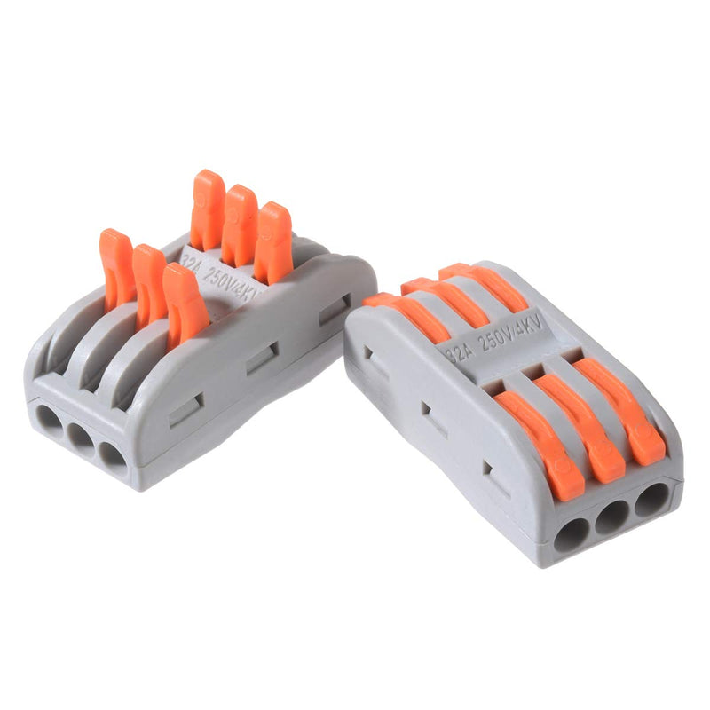 10pcs Conductor Compact Connectors Lever Wire Nut Electrical Connectors with Fixed Base for 3 Circuit Inline Splices 28-12 AWG 10 Pcs 3 series circuit