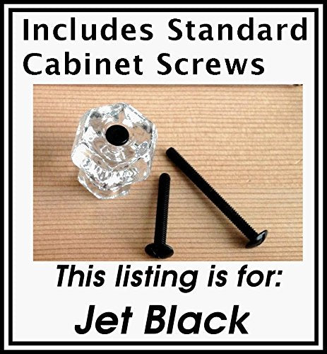 LOT of 4 Jet Black Crystal Knob Pulls with OIL RUBBED BRONZE with Flush-Fit Screws - Our Original Premium Depression type Crystal Glass Cabinet Knobs NOW with FLUSH FIT CONNECTORS