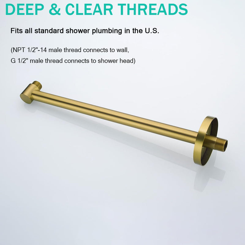 Shower Arm,16 Inch Rain Shower Head Extension Extender,With Flange and Teflon Tape,Made of Thicken Stainless Steel for Bathroom Rainfall Shower,Champagne Bronze,SE-91088-16CB Champagne Bronze(91088)