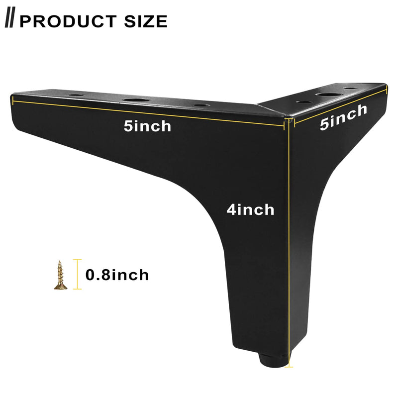 Furniture Legs Metal Feet: Cabinet Legs 4 Inch Triangle Feet Replacement Dresser Legs Set of 4 4'' / 10cm(4PCS) Black