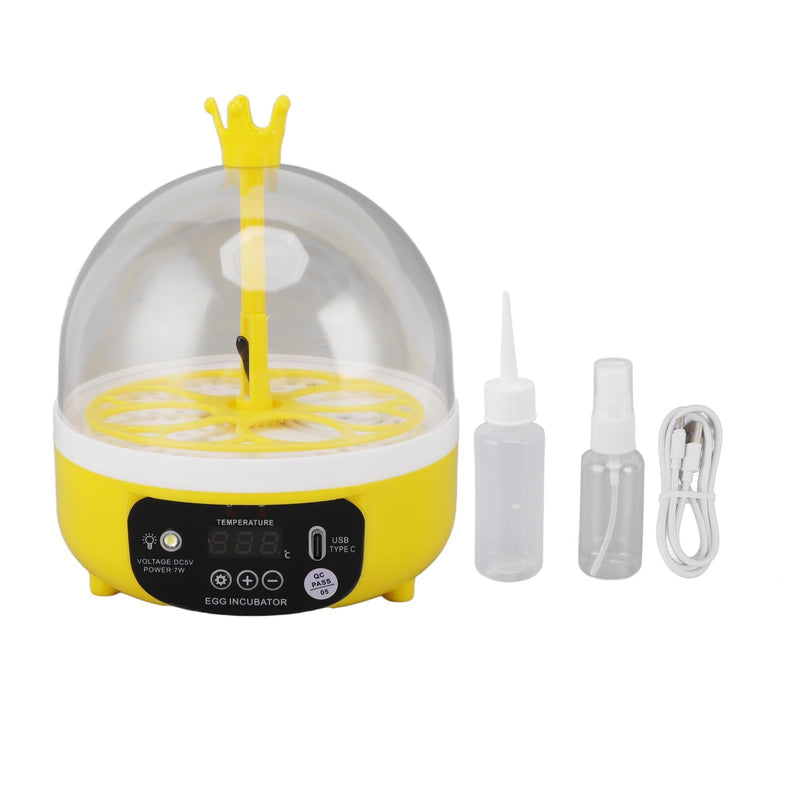 4 Eggs Mini Incubator, 7W USB Household Small Poultry Hatching Machine Automatic Temperature Humidity Control Egg Turner with Clear Lid Water Injector Spray Bottle for Chicken, Quail, Bird Eggs | ABS mini 4 egg incubator with auto turn humidity control...