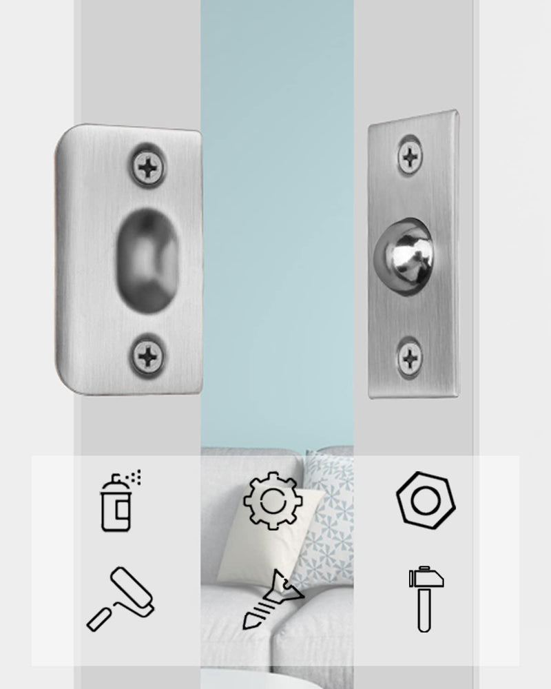 Ball Catch Door Hardware Jiayi 2 Pack Door Ball Catch Top of Door French Door Ball Catch Latch Adjustable Roller Ball Catch Drive in Ball Latch for Invisible Pantry Ball Bearing Latch Silver