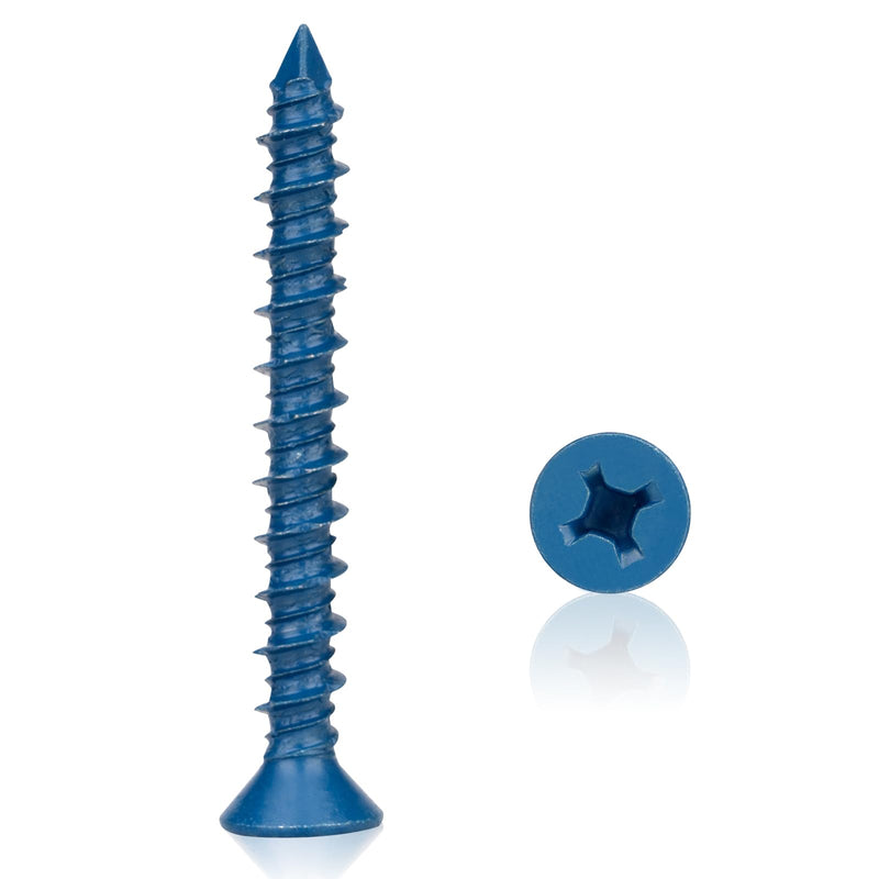 55 Packs, Concrete Screw Anchor, 3/16" x 1-3/4", Blue Flat Head Screws for Anchoring to Masonry, Brick, Block, Cement or Stucco 3/16" X 1-3/4" 55pcs