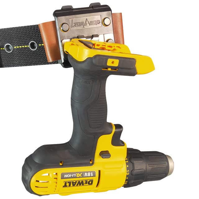 Tape Measure Holder, Drill Holster, Tactical Cordless Tool Belt Clip Holder, Holster with Belt Clip Hook,Small Electrician Tool Pouch with Clip Holster. Black Drill Holder with leather Pen holder