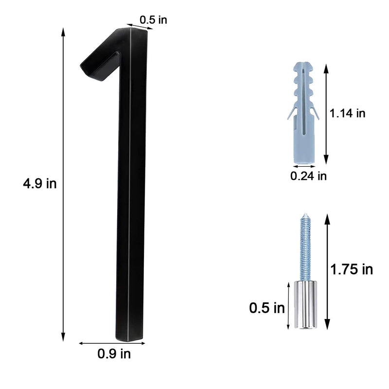 Black House Numbers - 5 Inch Modern Floating Address Numbers For Houses Rust Proof Zinc Alloy Easy To Install High Gloss Black Number 1 5 Inch Black 5 Inch Number 1