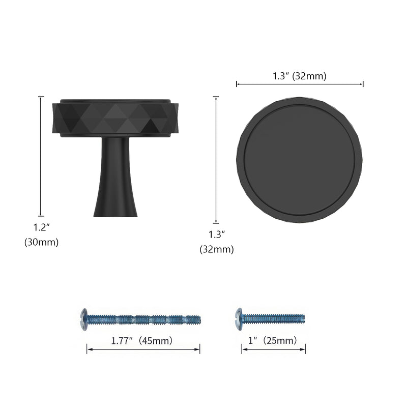 10 Pack 1-1/5"(30mm) Matte Black Cabinet Knobs for Dresser Drawer Kitchen Hardware for Cabinets Black Cabinet Pulls Knob