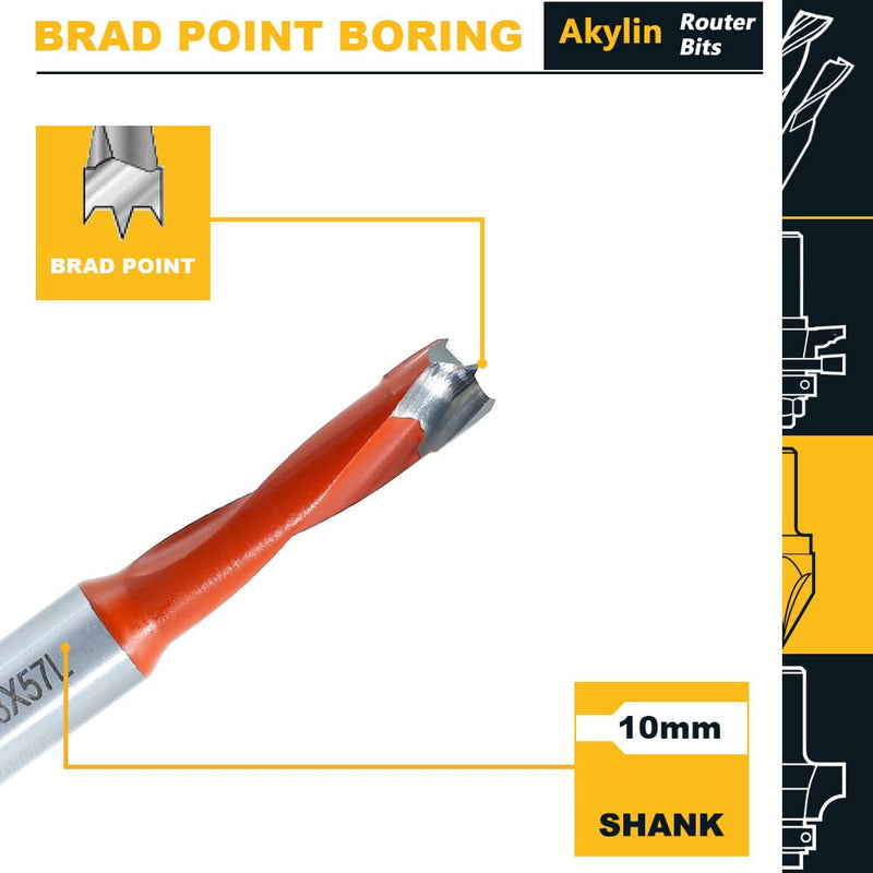 3 Pcs 10mm Shank Hinge Boring Set, Solid Carbide Tipped, 35mm Diameter Hole for Hinge and Screw,57mm Total Length, Matched Replacement Bits for Hinge Boring Machine 8mm/35mm x 57mm