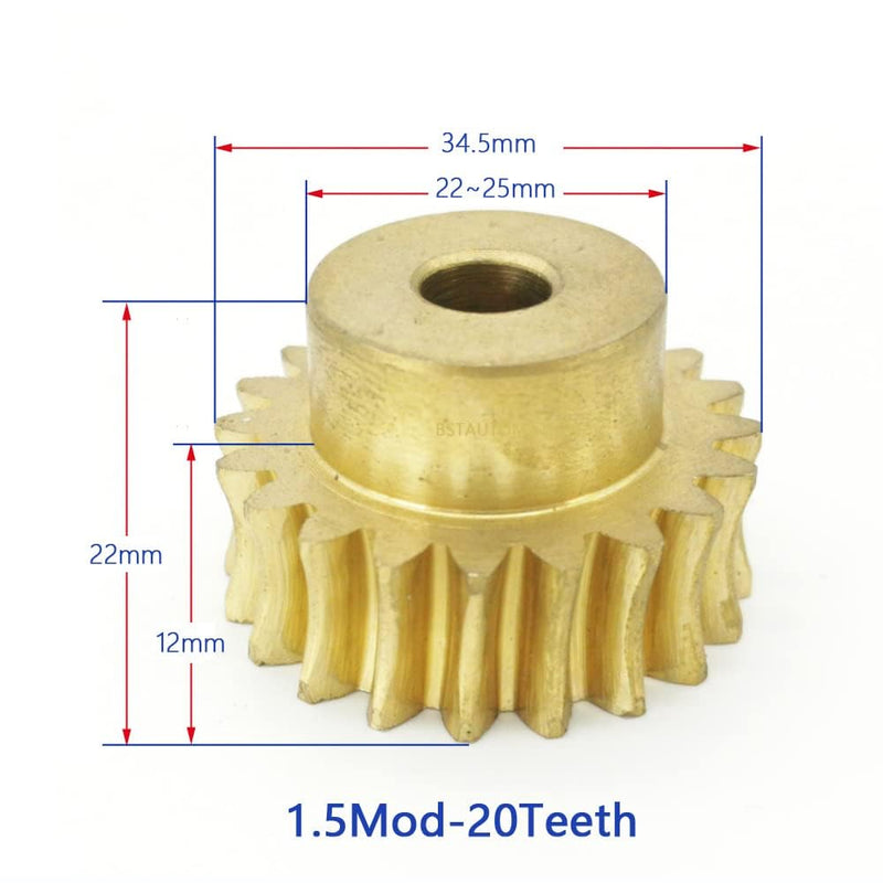 Worm Gear Set 1.5M-20T 20:1 Ratio 1.5 Mod Carbon Steel Rod Shaft 20Teeth Brass Gear Wheel Reduce Transmission Part (Gear-15mm, Rod-15mm Bore) Gear-15mm