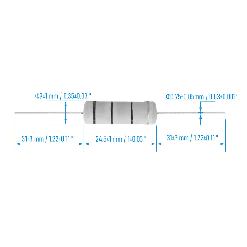10 PCS 150 Ohm Resistor Axial Lead, 5W 5% Tolerance Metal Oxide Film Resistor, Flame Proof for DIY Electronic, Audio-Video Projects 5W150 Ω
