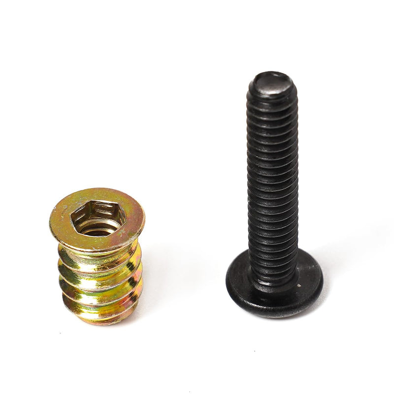 1/4-20 Threaded Insert and Bolt for Wood, Furniture Screw Nut 3/5" Long, Stainless Steel Black Oxide Flat Head Bolts 1/4-20 x 1, 1/4 Black Washers, 30-Set