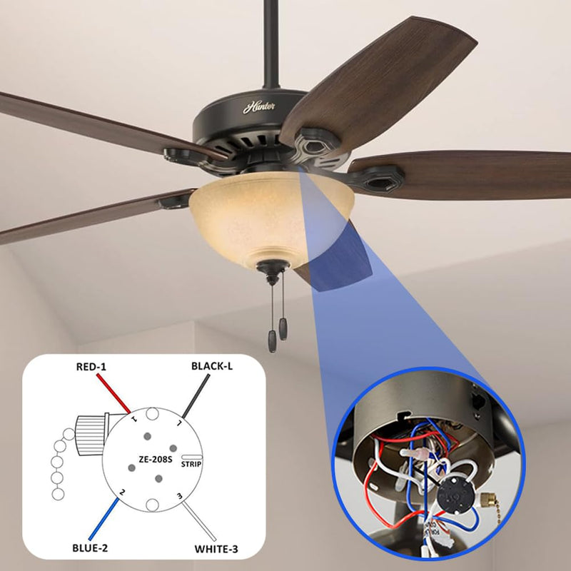Ceiling Fan Switch Zing Ear ZE-208s E89885 3 Speed 4 Wire Pull Chain Switch Fan Light Switch Replacement Part with 4 Pre-Installed Wires(Bronze Chain) Bronze