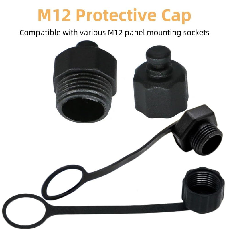 MerciL 10PCS M12 Connector Dust Cover, M12 Socket Panel Mount Dust Thread Cap Plastic Screw Caps, Screw Waterproof Lid Plug Protection Cap for Panel-Mount Sockets (for Female)