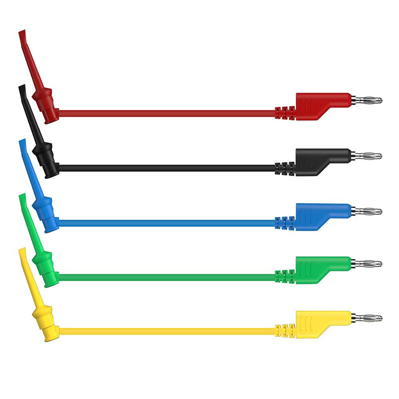 5pcs Multi-Meter Test Leads 4mm Stackable Banana Plug to Test Hook Clips Flexible Cable 3.3ft/1m Jumper Wire Line for Electrical Testing J.70054-2 A