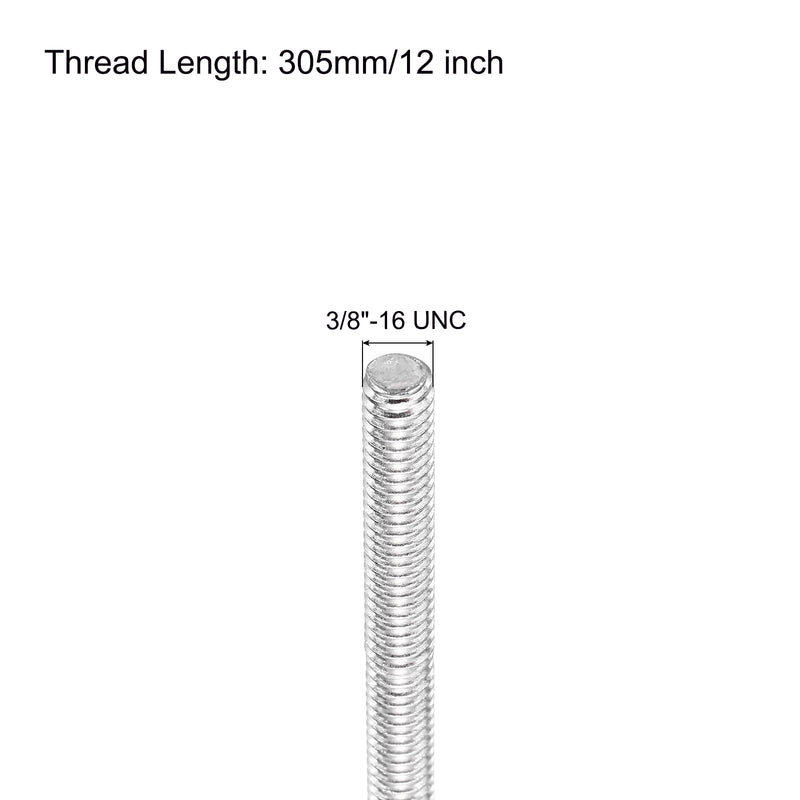 MECCANIXITY Fully Threaded Rod 3/8"-16 UNC Thread Pitch 304 Stainless Steel Right Hand Threaded Rods Bar Studs,12 inch 4 Pack 3/8"-16 UNC x 12 inch
