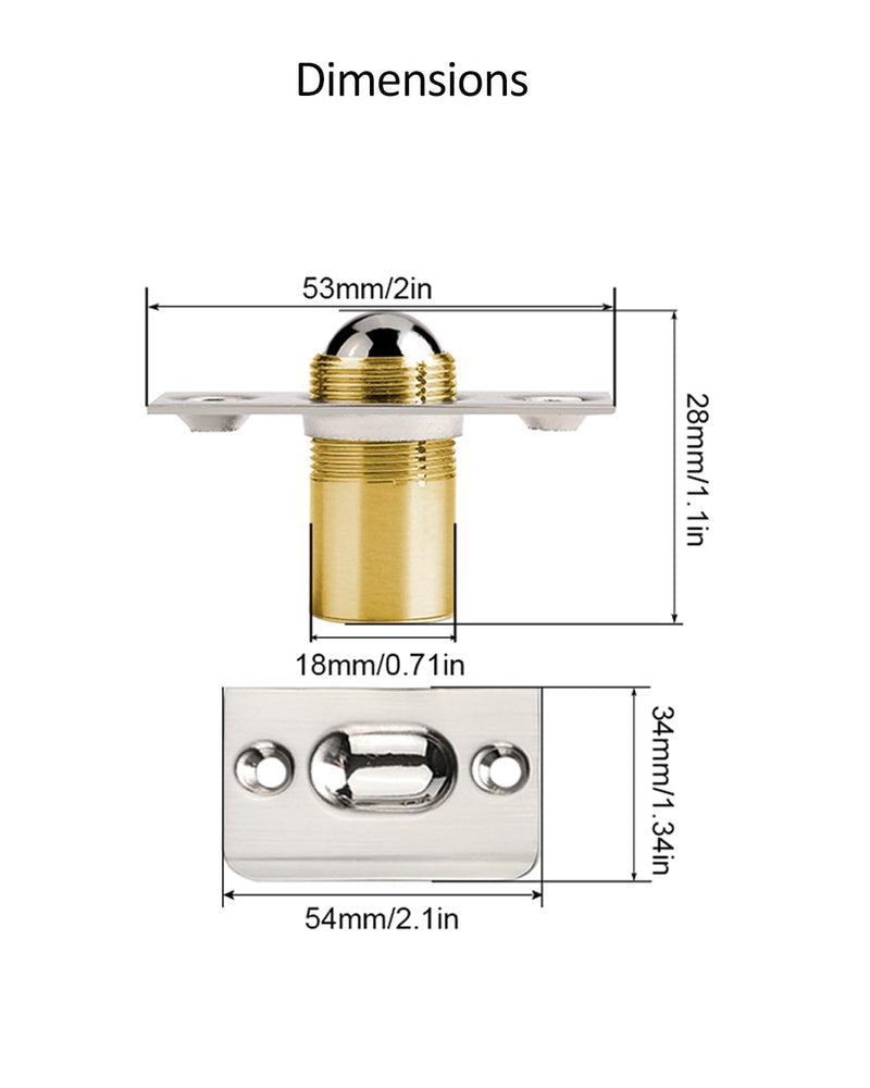 Ball Catch Door Hardware Jiayi 2 Pack Door Ball Catch Top of Door French Door Ball Catch Latch Adjustable Roller Ball Catch Drive in Ball Latch for Invisible Pantry Ball Bearing Latch Silver