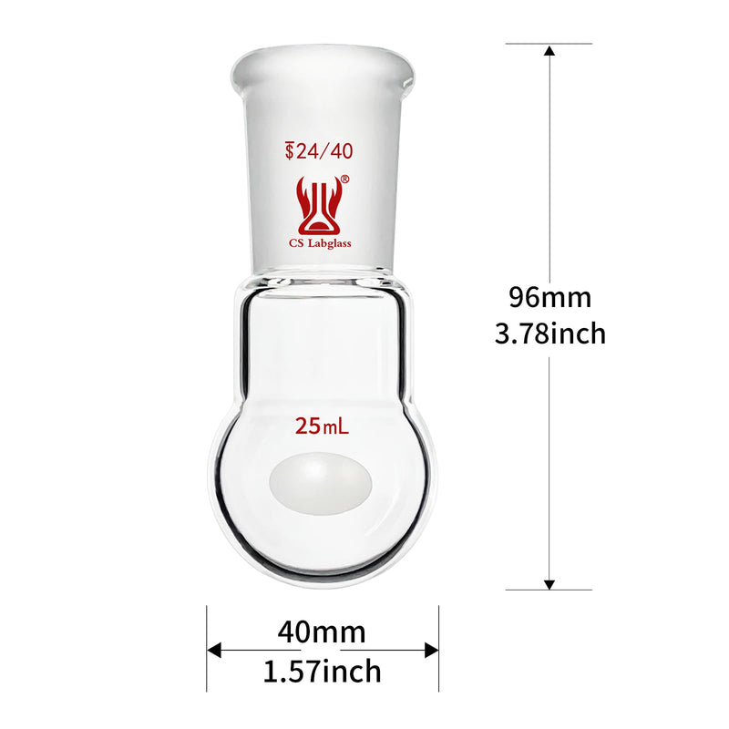 [5 Pack] CS Labglass 25ml Single Neck Round Bottom Flask with 24/40 Joint | Borosilicate Glass Boiling Flask, Lab Glassware 5 Pack
