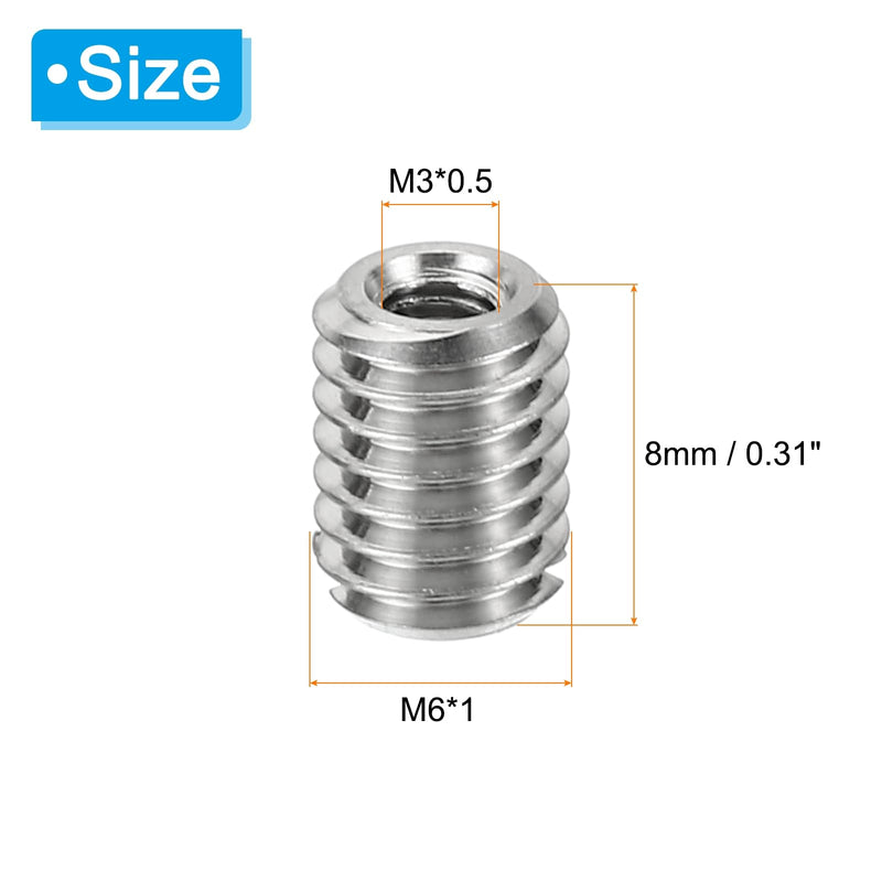 PATIKIL Thread Adapters Sleeve Reducing Nut, 10 Pcs M6*1 Male to M3*0.5 Female Repairing Insert Nut Screw Reducer Conversion Stainless Steel Fastener 8mm M3xM6x8mm