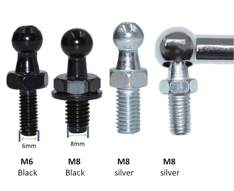 KEMANI Lots 6pcs 10mm Ball Studs, M8 Ball Stud Screws 8mm Female Thread x 1/2" Long Shank for Gas Spring Lift Support Struts End Fitting with Hardware (Black, M8 6pcs) Black