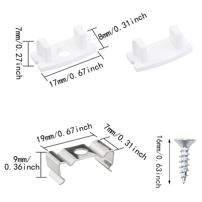 24PCS Led Channel Metal Mounting Clips Led Channel End Caps for LED Strip Lights Installation U-Shape LED Cover Diffuser Track with Complete Mounting Accessories for Easy Installation
