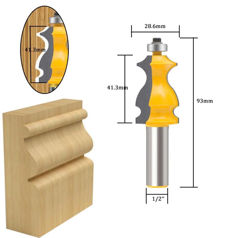 TAIWAIN 5PCS Woodworking Router Bit Set 1/2 Inch Shank, Architectural Picture Frame Door Cabinet Drawer Molding Router Bits Milling Cutter, Wood Miter Carbide CNC Cutting Tool (F-LE1) F-LE1