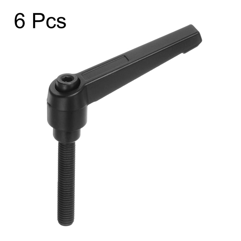 HARFINGTON 6pcs Adjustable Clamping Lever Handles M8 x 50mm Male Thread Bolt Knobs Rotating Screw Locking Quick Release Ratchet Push Button Handle, Black