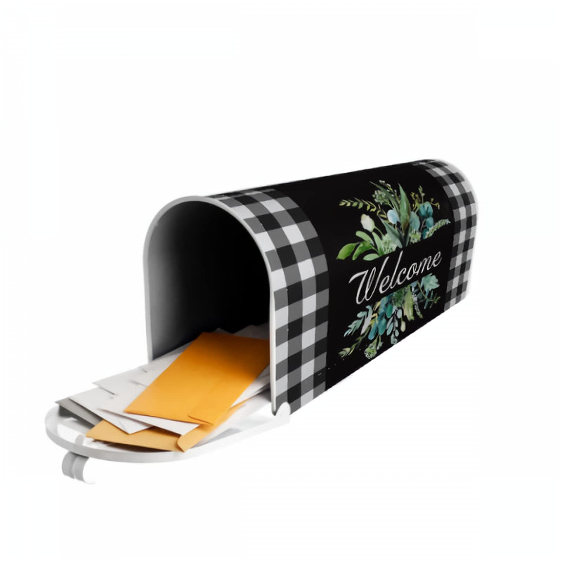 Kawani Wreath Buffalo Plaid Mailbox Covers Black White Plaid and Leaves Mailbox Cover Magnetic Welcome Mail Box Covers Garden Outdoor Decor Standard Size 21 x 18 Inchs 21x18 in Wreath Plaid