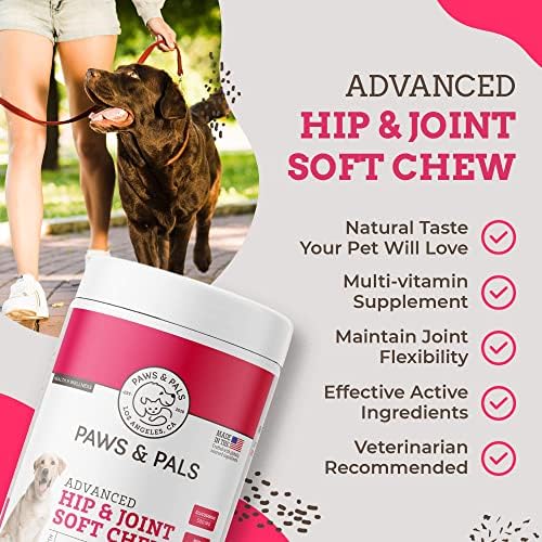 Paws & Pals Glucosamine Chondroitin MSM for dogs 240 Count, Hip and Joint Mobility Soft Chews Supplement, Pain & Inflammation Relief for all breeds - Maximum Strength, Treats Hip Dysplasia & Arthritis Chicken