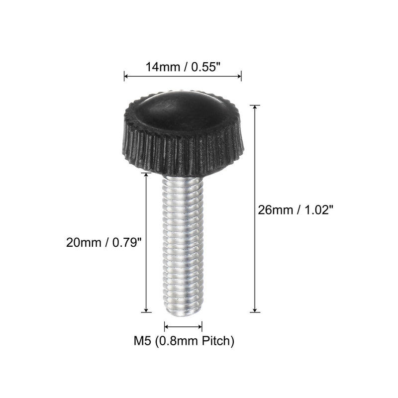uxcell 20pcs M5 x 20mm Metric Male Thread Knurled Knobs, Thumb Screw Clamping Knobs Grip Plastic Handle Hand Knobs with Threaded Stud, Black