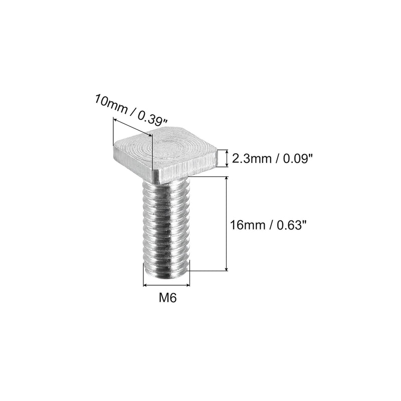 uxcell Square Head Bolt, 10pcs M6x16mm Fully Thread Carbon Steel Grade 4.8 Square Machine Screws 16mm 10