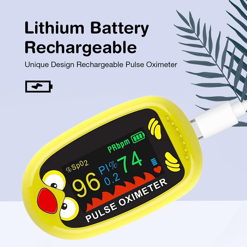 Pulse Oximeter for Kids – Rechargeable Pediatric Pulse Oximeter with TFT Screen, Baby Oxygen Monitor Fingertip for Children & Infants, SpO2 and Heart Rate Tracker, Auto Power-Off, Portable Design-yellow