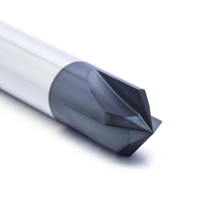 1/2” Carbide Chamfer End Mill, 90 Degree, Carving Bits, V Groove, 4 Flute AlTiN Coating for Alloy Steels, Hardened Steels 1/2" 90°