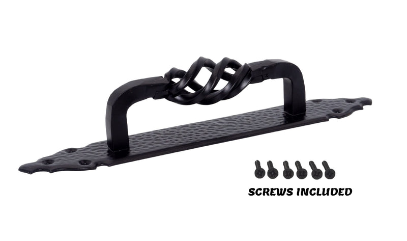 Fiesta Brands 11 Inch Door Pull Black Gate Handle Antique Rustic Hardware Twisted Birdcage Barn Door Handle, Heavy Duty Black Long Plate for Closet,Gate,Shed Door,Window,Fence,Garage