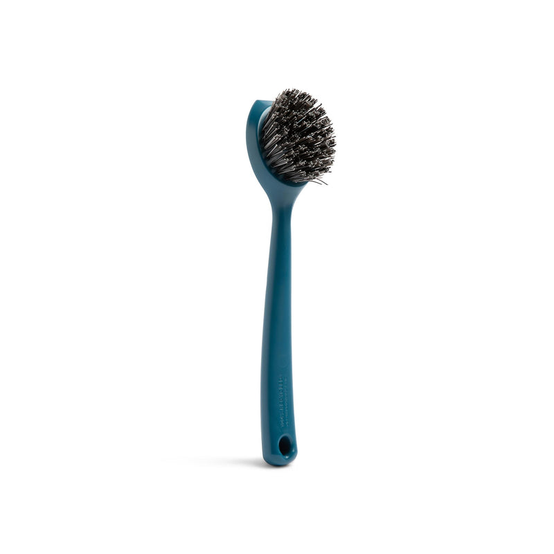 Full Circle Clean Ocean Heavy Duty Dish Brush, Cast Iron Brush with Handle, Tough Bristles, Ergonomic Grip, Long Handle, Built-in Scraper. Made Out of 100% Recycled Fishing Nets. Dishwasher Safe Heavy-Duty Dish Brush Teal