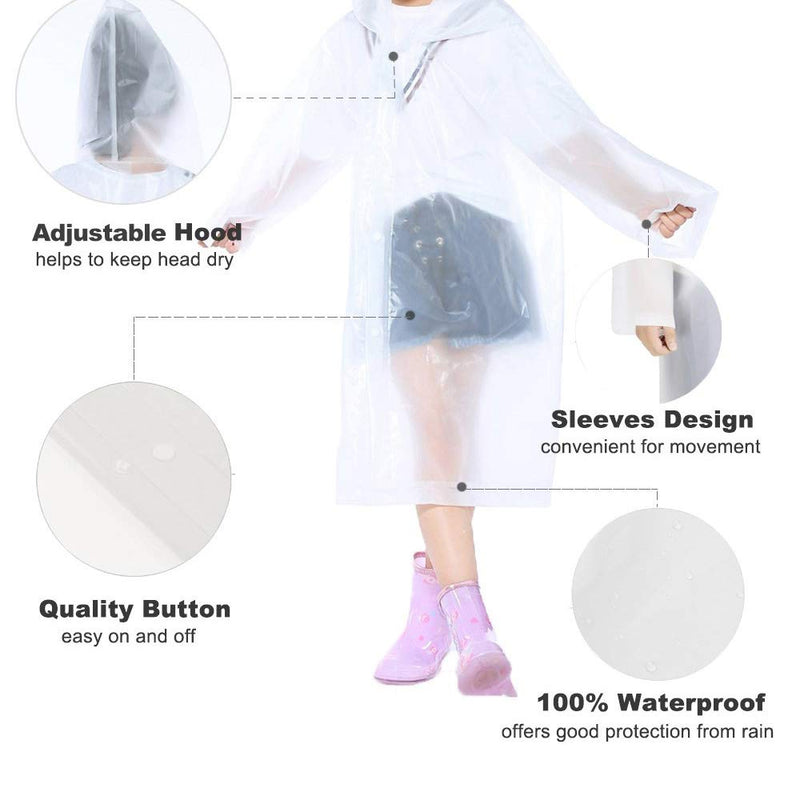 Raincoat for Kids, Kids Rain Ponchos Reusable Emergency for for Camping Hiking Traveling Backpacking White