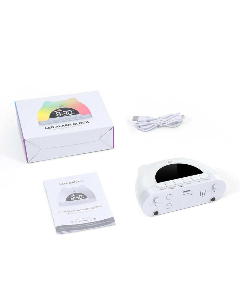 Kids Alarm Clock, OK to Wake Alarm Clock for Kids, Cat Clock with 11 Colors Night Light, 10 Soothing Sounds, Child Lock, Dual Alarms, Sleep Training, Birthday Gift for Boy Girls Children White