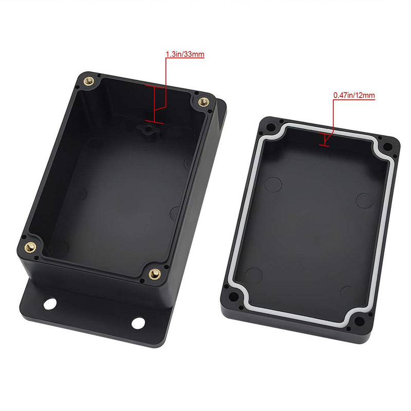 Junction Box Waterproof Dustproof IP65 ABS Plastic Universal Electric Project Enclosure Black with Fixed Ear 3.93"x2.68"x1.97"(100 x 68 x 50 mm) 3.93"x2.68"x1.97"