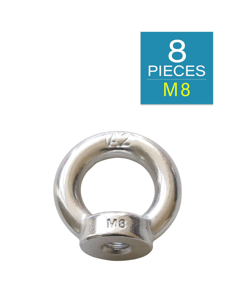 M8-1.25 Eye Nuts - IMScrews 304 Stainless Steel Eye Nuts - Resilient Hardware for Home Repairs and Professional Projects Pack of 8 M8-1.25