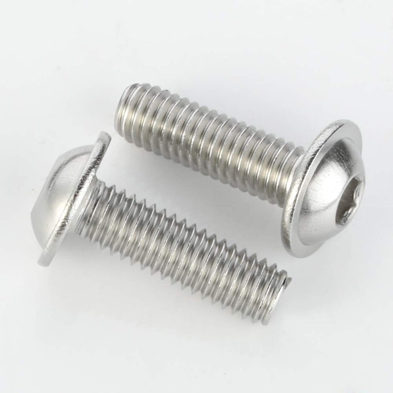 M6-1.0 x 25mm Flanged Button Head Socket Cap Screws, Stainless Steel 18-8 (304), Bright Finish, Full Thread, Allen Socket Drive, 25 PCS M6 x 25mm