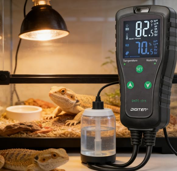 DHTC-1011 Temperature Humidity Controller, Dual Relay for Heating/Cooling & Humidify/Dehumidify, 10A 110V Plug & Play