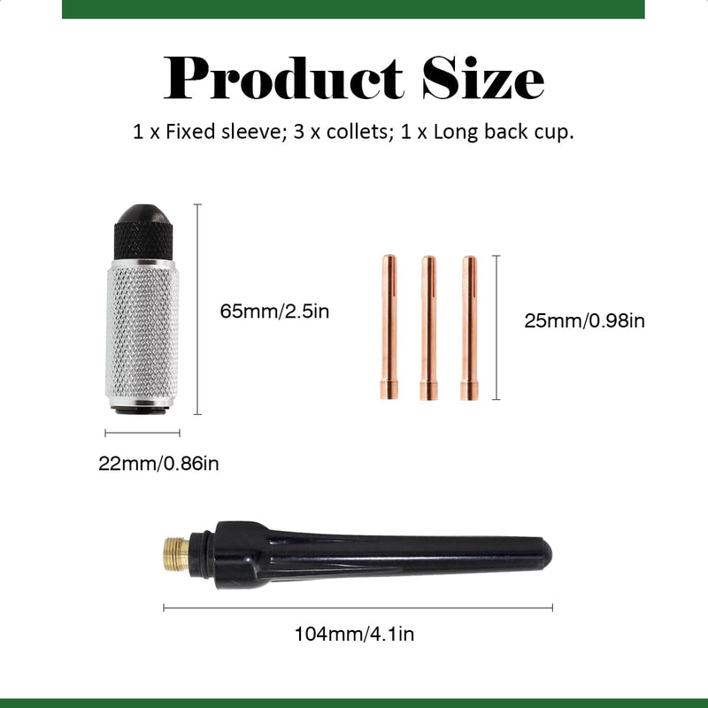 TIG Welding Tungsten Gripper Holder Set TIG Collet Long Back Cup and Fixed Sleeve Kit Tungsten Polish Gripper 5PCS