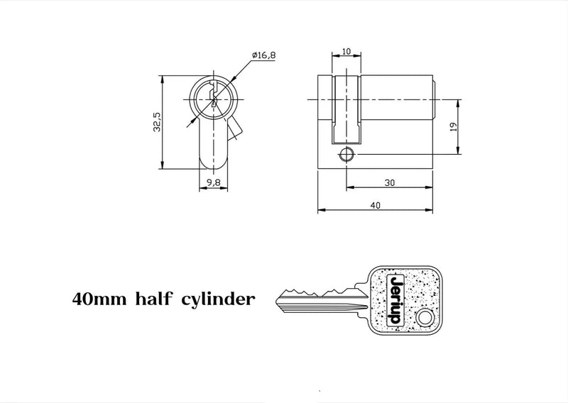 Copper Half Cylinder Lock with Nickel Finish for Doors, Key Lock, 40mm, Single Side Open, Anti-Rust, Modern, Nickel